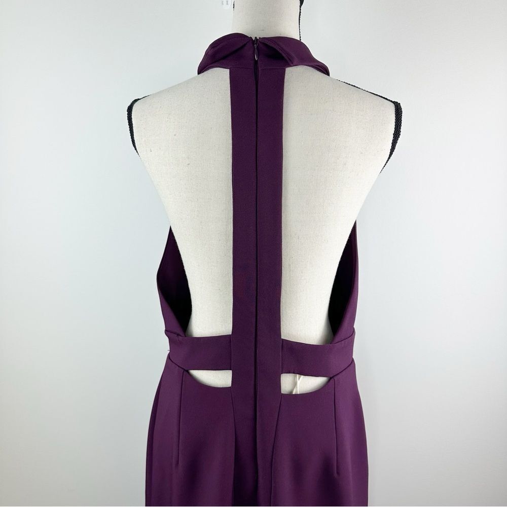 FRAMED Burgundy Deep-V Neck Evening Dress Cut-out Back  Front Wrap Slit New Sz L - Picture 4 of 13